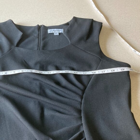 Shelby & Palmer Sheath Dress Women Size 16 Black Stretch Knit Ruched Cap Sleeve - Picture 11 of 12